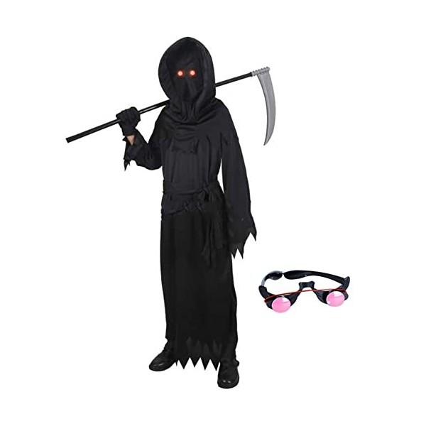 Déguisement Faucheuse pour Enfant : Costume, Faux, Gants et Lunettes