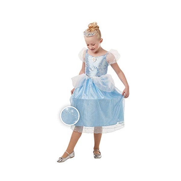 Rubies Costume officiel Disney Princesse Cendrillon à paillettes et paillettes pour fille, taille M, 5-6 ans