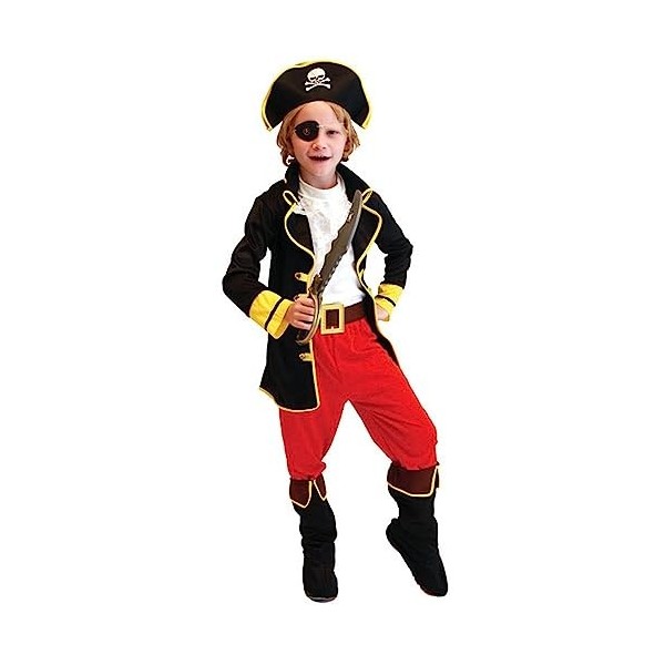 Pretty Princess Capitaine Pirate Garçons Fancy Dress Costume dhalloween avec Chapeau, Cache-Œil et Ceinture etc. 5-6 ans FR 