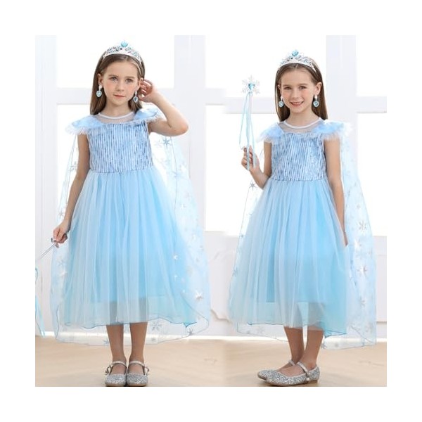 LiUiMiY Déguisement Princesse Fille Robe Carnaval Enfant Costume Bleu pour Halloween Cosplay Anniversaire Fête Noël Cérémonie