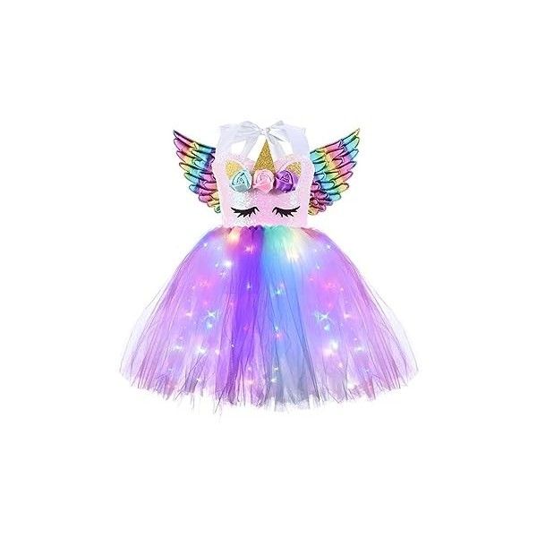 YiZYiF Enfant Fille Déguisement Licorne Sirène Robe Princesse Tutu Jupe avec Lumineuse LED Cosplay Costume Halloween Carnaval