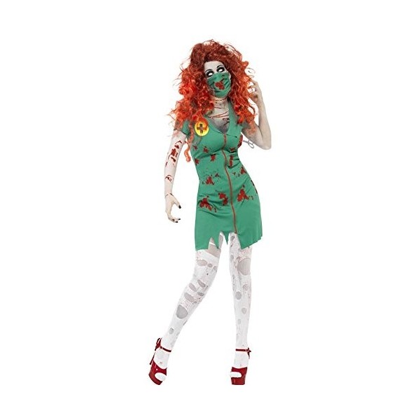 Smiffys Costume infirmière zombie, Vert, avec robe et masque