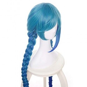 MQSS LOL Jinx Longue Bleue Braided Perruque pour Femme League of Legends Anime Cosplay Perruques Synthetique Cheveux pour Hal