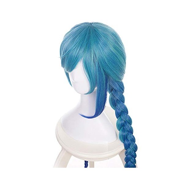 MQSS LOL Jinx Longue Bleue Braided Perruque pour Femme League of Legends Anime Cosplay Perruques Synthetique Cheveux pour Hal