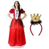 Costume de reine de cœur pour femme - Grande robe rouge et noire avec décoration de cœurs et mini couronne - Déguisement dHa