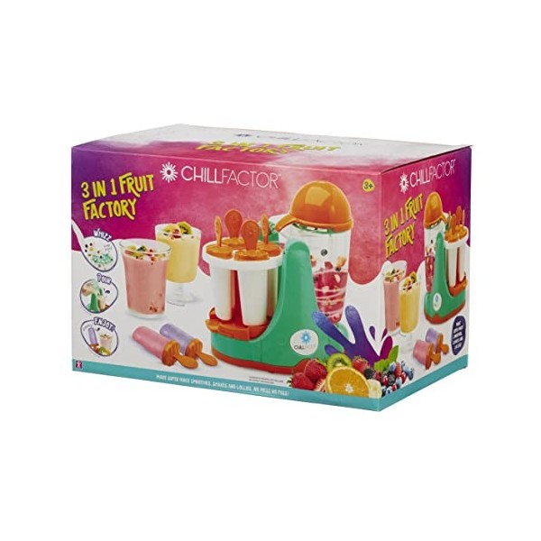 ChillFactor Fruit Factory Véritable machine à smoothie 3 en 1 pour enfants avec mélangeur sans danger pour les enfants et mou