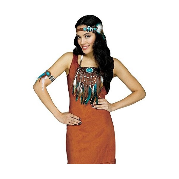shoperama Headband, Bracelet & Necklace With Feathers And Beads For Red Indian Fancy Dress Costume