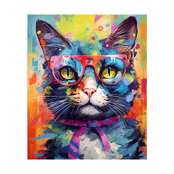 Kit de peinture graffiti par numéro de chat 40,6 x 50,8 cm avec lunettes de soleil sur toile à faire soi-même, peinture acryl