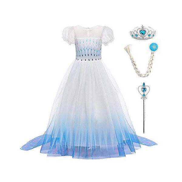 IMEKIS Robe de princesse La Reine des Neiges 2 pour fille – Déguisement de princesse Elsa – Déguisement pour Halloween, Noël,