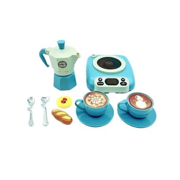 Greabuy PlaySet pour Petites Filles Modèle Musical Dessert Cafetière Semblant Jouet Jeu Rôle Jouet Simulation Après-midi Café