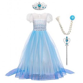 Elsa Anna Princesse Glace Neiges Costume Enfant Fille Cosplay Longue Déguisement et Accessoires à Manches Courtes/Longue pour