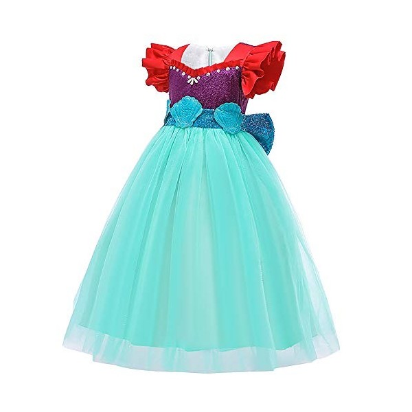 IDOPIP Deguisement Robe Sirène Princesse Ariel pour Enfant Fille avec Perruque Sirène Rouge, Tenues Bijoux Baguette Magique p