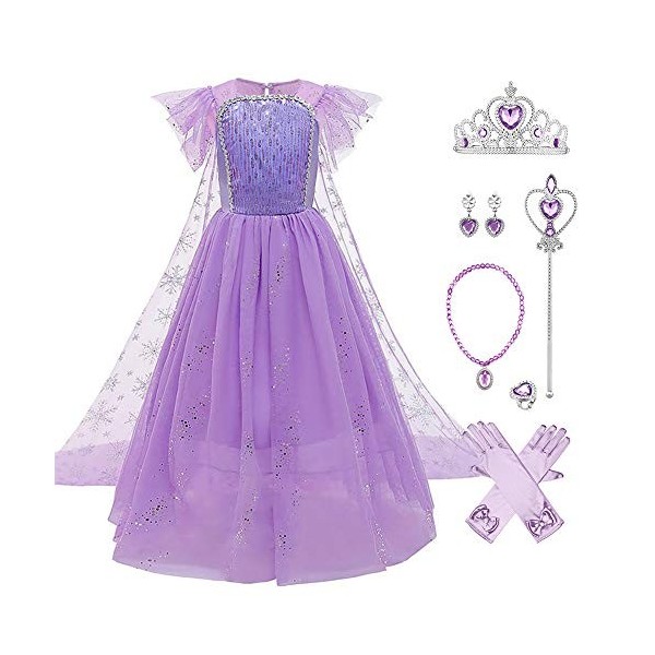 Reine des Neiges Elsa Costume pour fille et enfant Robe en tulle avec accessoires Princesse des Neiges Déguisement Carnaval N