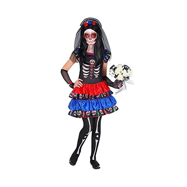 "MUJER DIA DE LOS MUERTOS" dress, arm warmers, headpiece with veil - 140 cm / 8-10 Years 