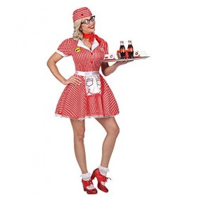 "50s WAITRESS" dress with petticoat, apron, pin, neckscarf, headpiece - M 