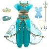 AISHANGYIDE Fille Deguisement Princesse Jasmine, Robe de Aladdin Princesse avec Perruque Bandeau Accessoires, Enfants Anniver