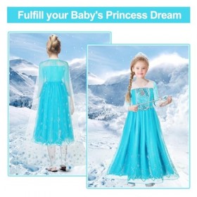 Pollen Elsa Costume de princesse pour fille - Robe de princesse Elsa - 8 pièces - Avec couronne, diadème, gants, baguette mag