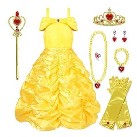 Robe de princesse jaune pour fille, costumade, costume de princesse pour carnaval, fête danniversaire 130 5-6 ans 
