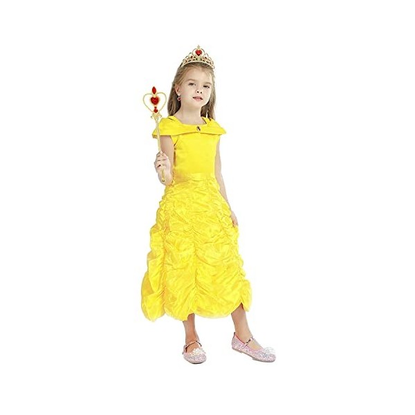 Robe de princesse jaune pour fille, costumade, costume de princesse pour carnaval, fête danniversaire 130 5-6 ans 