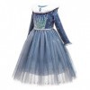 Elsa Costume- Filles Elsa Dress up Robe de Princesse Manches Longues Reine des Neiges Robe Longue de Robe Bleu Chaude Doux Dé