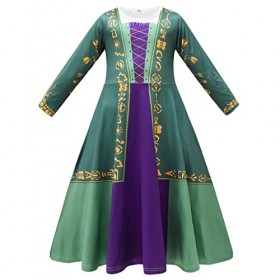 IBTOM CASTLE Costume dHalloween pour fille - Robe de sorcière Winifred Sanderson - Robe de sorcière à manches longues - Pour