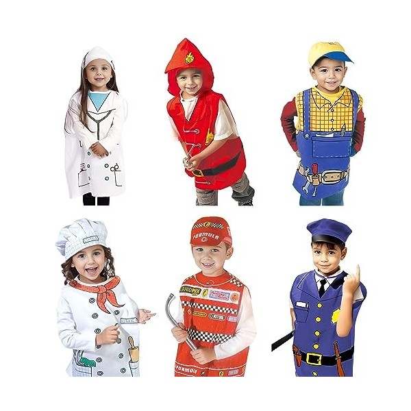 TOPTIE 6 ensembles de costumes de jeu de rôle de carrière, costume de Noël de jeu de simulation doccupation pour les 3-8 ans