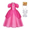 Berich Robe de princesse pêche avec couronne pour enfants, pour Halloween, Noël, costumade, robe de princesse rose pour fille