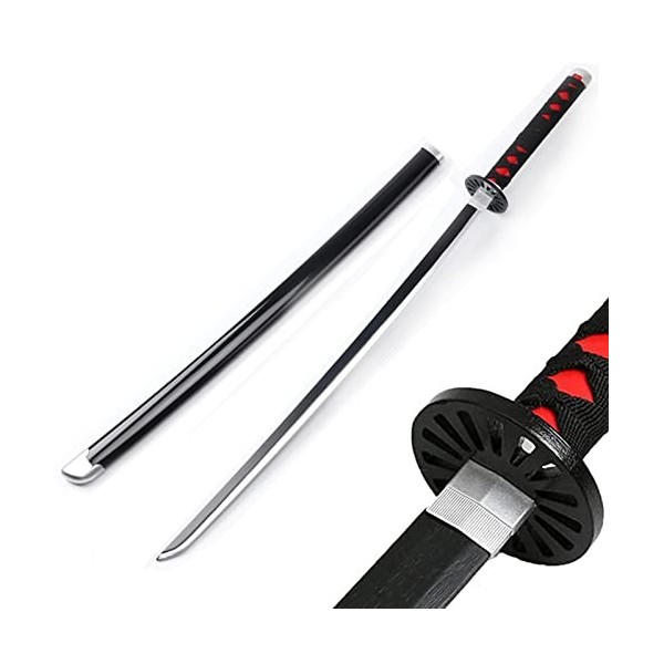 LOLPIP Demon Slayer Katana Tout en Bois Lame en Bois Kamado Epee Tanjiro Sabre Decoration Kimetsu No Yaiba Cosplay