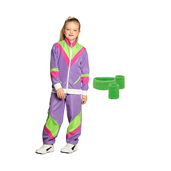 Boland - Set dentraînement pour enfants, violet-vert, survêtement années 80 et set de 3 bandeaux à transpiration, Bad Taste,