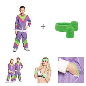 Boland - Set dentraînement pour enfants, violet-vert, survêtement années 80 et set de 3 bandeaux à transpiration, Bad Taste,