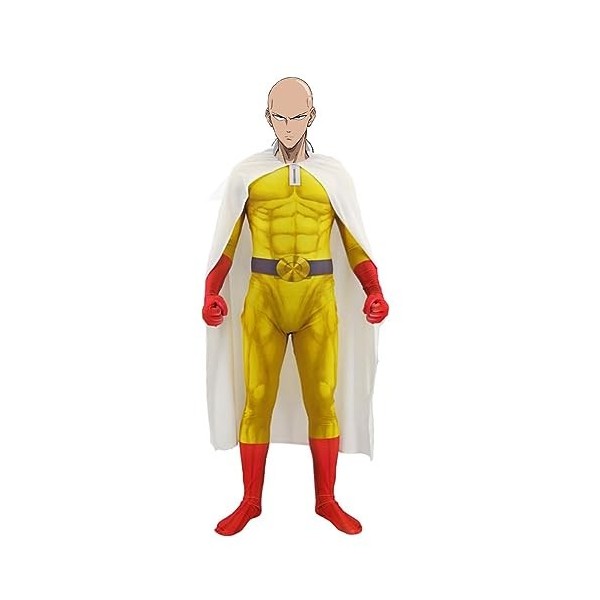 Jilijia Saitama Cosplay Costume One Punch Man Costume Full Set, Adults Kids Jumpsuits Halloween Role Play Anime Bodysuits Out