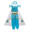 FYMNSI Costume de jasmin pour fille Aladdin Princesse Carnaval Cosplay Noël Halloween Party Déguisement enfants Bleu Paillett