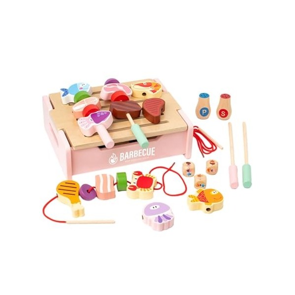 Perfeclan Jouets de Barbecue en Bois pour Enfants, Ensemble de Jouets de Cuisine, Apprentissage des compétences, Jeu de rôle,