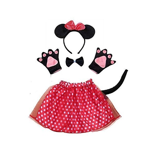 Lovelegis Set Costume de Mickey Minnie - pour fille - Tutù - Serre-tête - gants - queue - Déguisement Accessoires Carnaval Ha