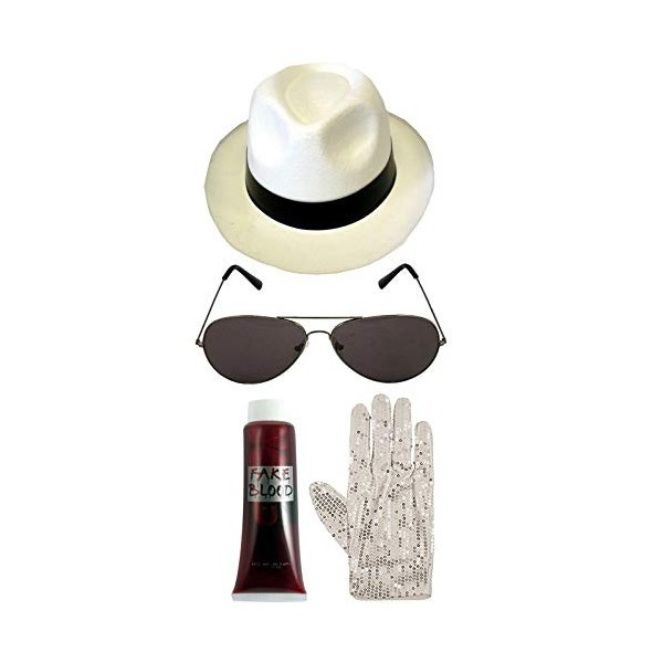 Zombie Michael Jackson Chapeau Gants Lunettes Faux Sang Blanc