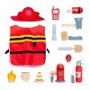 UMU® Kit de Jeu de Pompier en Bois pour Enfants avec Costume de Pompier incluant Casquette, Extincteur, Talkies-Walkies etc.,