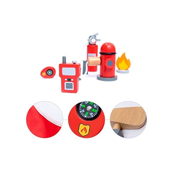 UMU® Kit de Jeu de Pompier en Bois pour Enfants avec Costume de Pompier incluant Casquette, Extincteur, Talkies-Walkies etc.,
