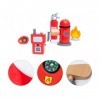 UMU® Kit de Jeu de Pompier en Bois pour Enfants avec Costume de Pompier incluant Casquette, Extincteur, Talkies-Walkies etc.,