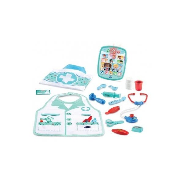 Malette Coffret apprenti Docteur Enfant 2-5 Ans - kit Medical 15 Accessoires et Tablette Interactive - Set Jouet Imitation et