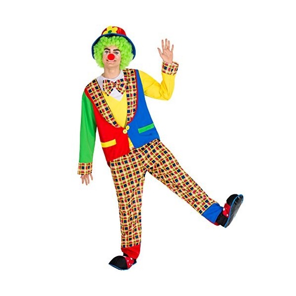 dressforfun Déguisement pour homme Clown | incl. chapeau mou à fleur en feutre & nez de clown | arlequin costume carnaval M 
