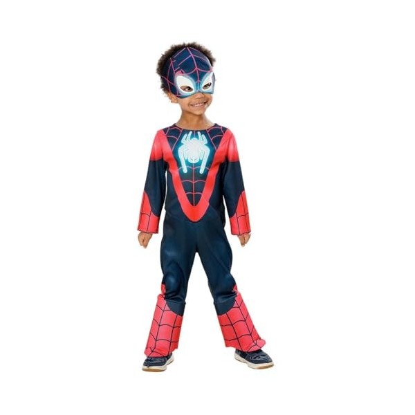 Rubies Costume Miles Morales Glow in dark Preschool pour enfants, Jumpsuit, couvre bottes, demi-masque, Officiel Marvel pour 