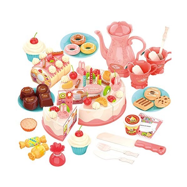 REMOKING Jouet de cuisine pour enfants - Jouet pour jeu de rôle - 82 pièces - Set de jouets pour gâteaux avec assiette à dess