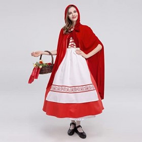 Odizli Costume de chaperon rouge pour femme et adulte - Robe de princesse avec capuche rouge - Cape à capuche - Pour Hallowee