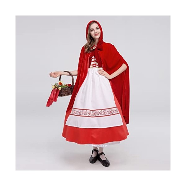 Odizli Costume de chaperon rouge pour femme et adulte - Robe de princesse avec capuche rouge - Cape à capuche - Pour Hallowee