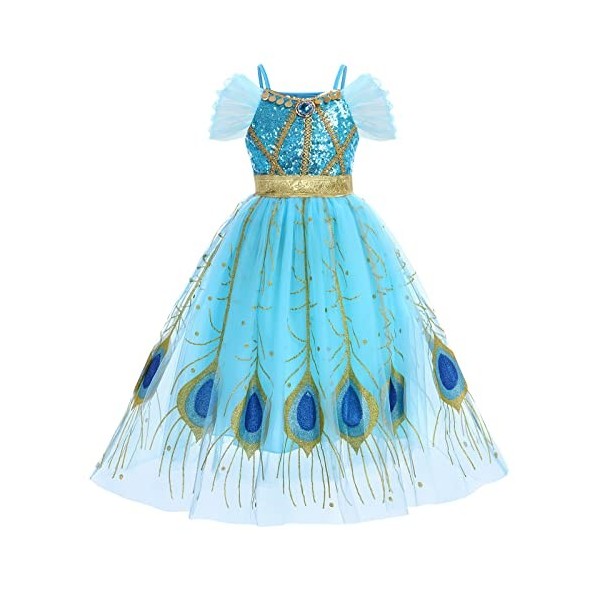 IMEKIS Costume de jasmin pour fille - Princesse à paillettes - Aladdin - Costume de conte de fées - Pour anniversaire, Hallow