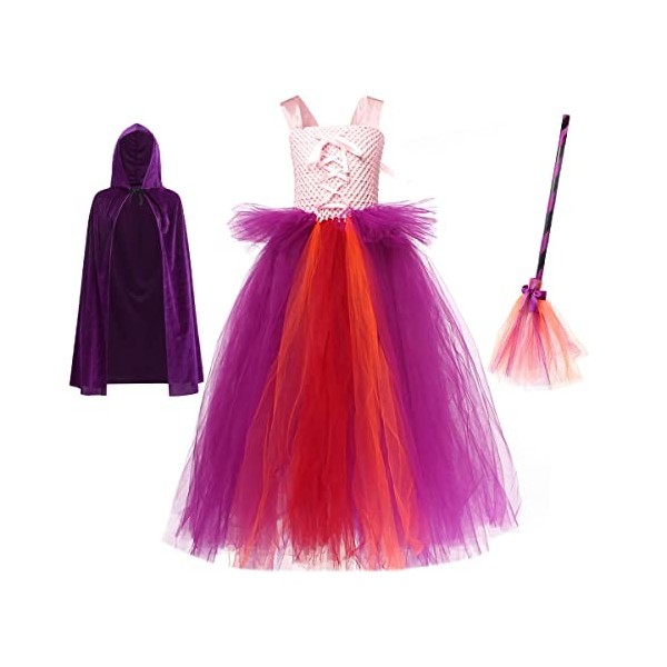 IMEKIS Enfant Fille Halloween Costume de Sorcière Princesse Winifred Sarah Mary Sanderson Robe Méchante Sorcière Reine Déguis