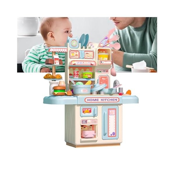 Cuisine Enfant 2 Ans, Kitchenette avec Lumière,Eau Recyclée Et Effet Vapeur, Ensemble De Cuisine De Jeu,B-Green