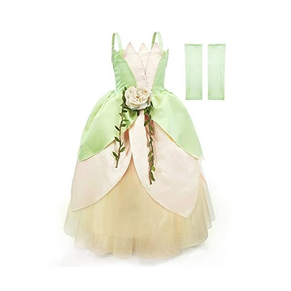 IBTOM CASTLE Costume Prinecss Tiana pour filles, robe Tiana pour enfants Cosplay Party Carnaval Fancy Dress Up Costume de la 