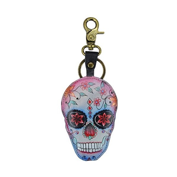 ANUSCHKA Femme véritable Main en Cuir Painted Porte-clés/Key fob - Calaveras de Azucar