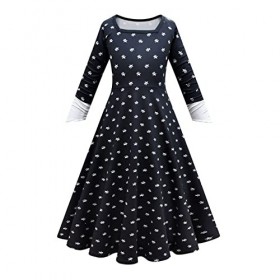 IBTOM CASTLE Wednesday Addams Robe pour fille, costume de Wednesday Addams, pour enfant, Peter Pan, noire, pour carnaval, Hal